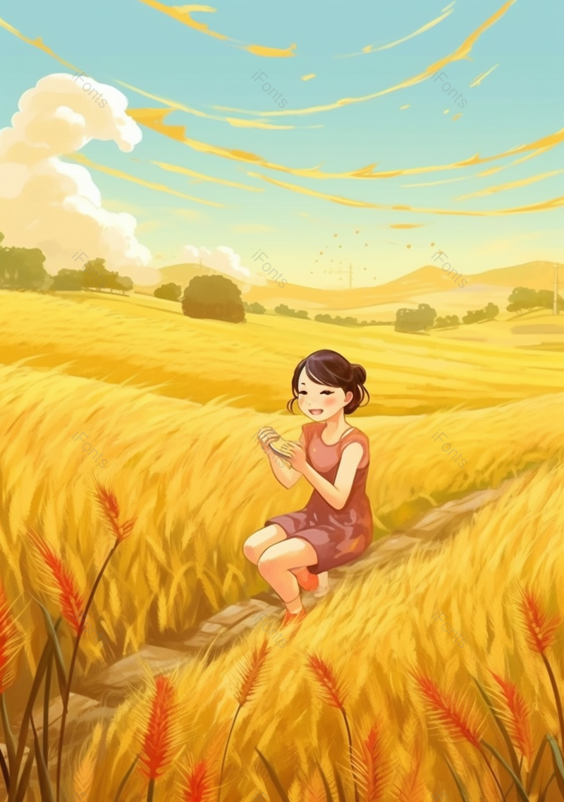 麦田上拍照的女孩二十四节气之芒种插画背景,插画/手绘图,插画/手绘图库,插画/手绘图下载,插画/手绘